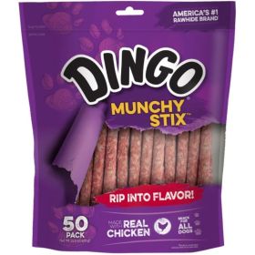 Dingo Munchy Stix Chicken & Rawhide Chews (No China Sourced Ingredients) - 50 Pack - (5" Sticks)