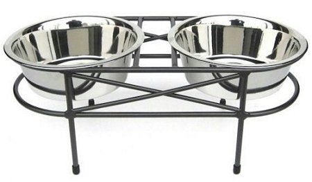 Mesh Elevated Double Dog Bowl By PetStop - Large/Black
